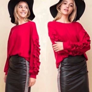 NWT Dark Pink Ruffle Sleeve Sweatshirt